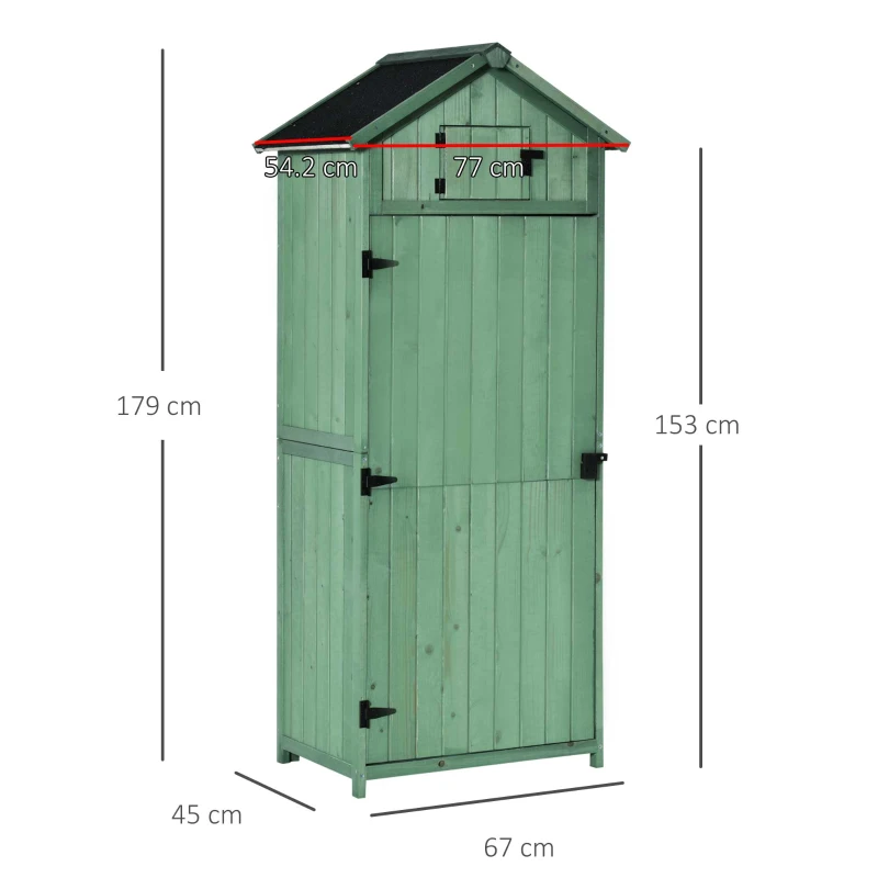 Outsunny Garden Storage Shed  3 Shelves Tool House Room Spire Asphalt Roof Green