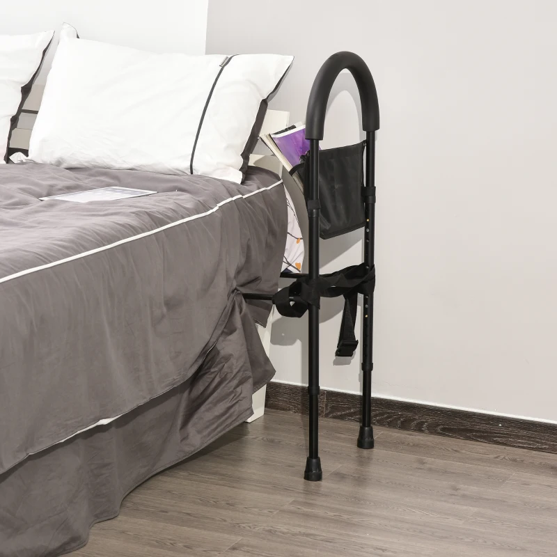 Homcom® Podpórka do Wstawania o Regulowanej Wysokości z Uchwytem I Torbą na Przedmioty Czarna