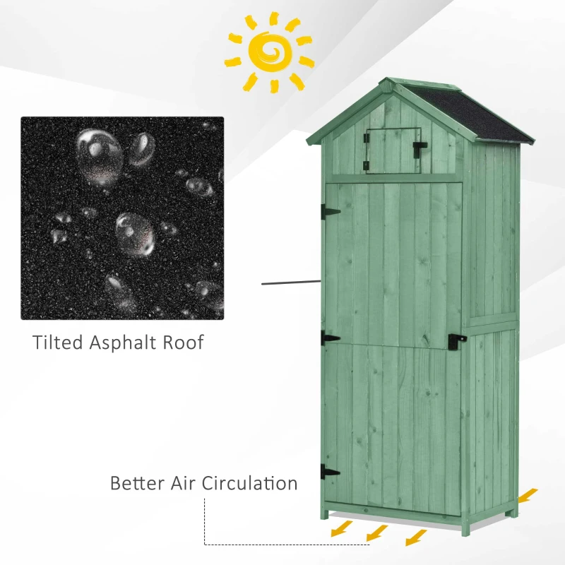Outsunny Garden Storage Shed  3 Shelves Tool House Room Spire Asphalt Roof Green