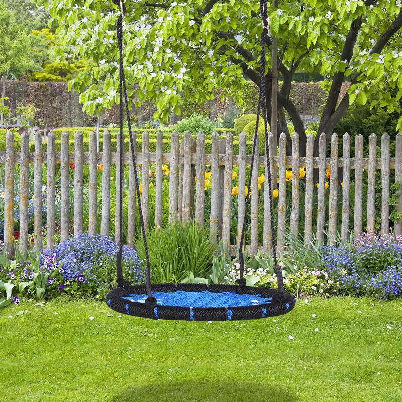 HOMCOM 60cm Spider Web Tree Swing Round Kids Hanging Rope Seat Metal Outdoor Toys