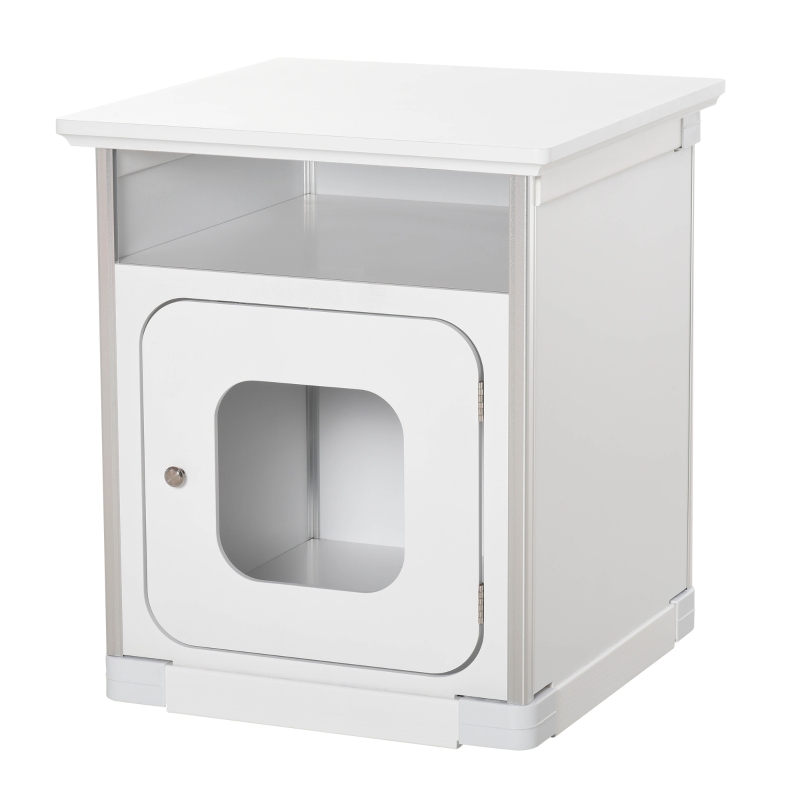 PawHut Wooden Cat Litter Box Washroom Toilet Home Nightstand Indoor w/ Magnetic Door