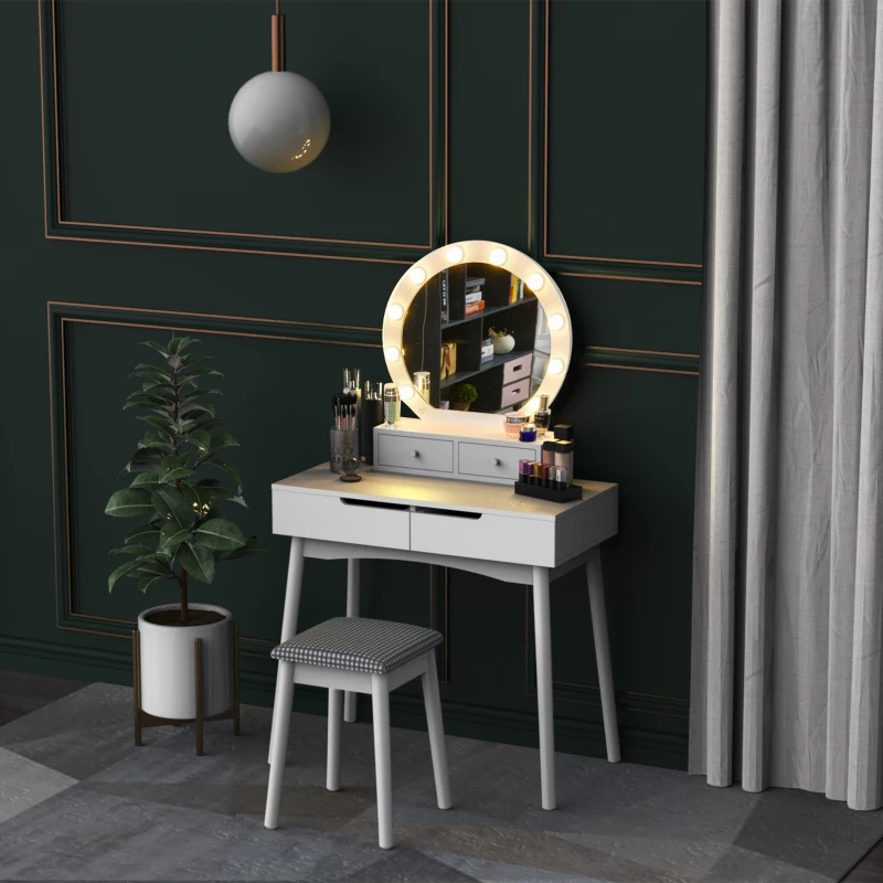 HOMCOM MDF 10-LED Light Dressing Table w/ Stool White