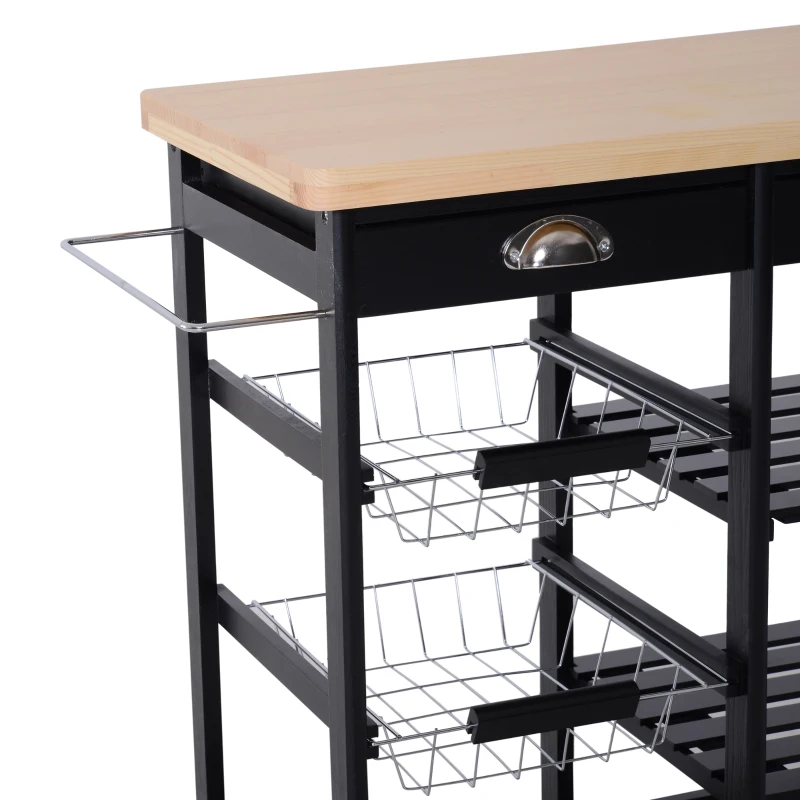 HOMCOM® BAREK WÓZEK KUCHENNY NA KÓŁKACH SZUFLADY PÓŁKA NA WINO czarny