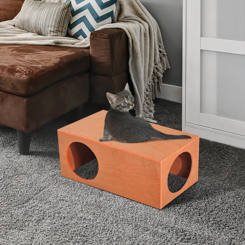 Pawhut 60L×30W×25H cm MDF Cat House-Golden Red