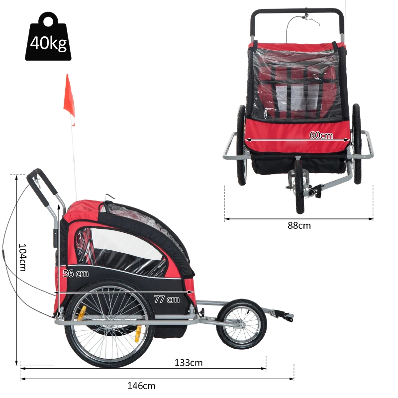 HOMCOM Child Bike Carrier, 2-Seater-Red