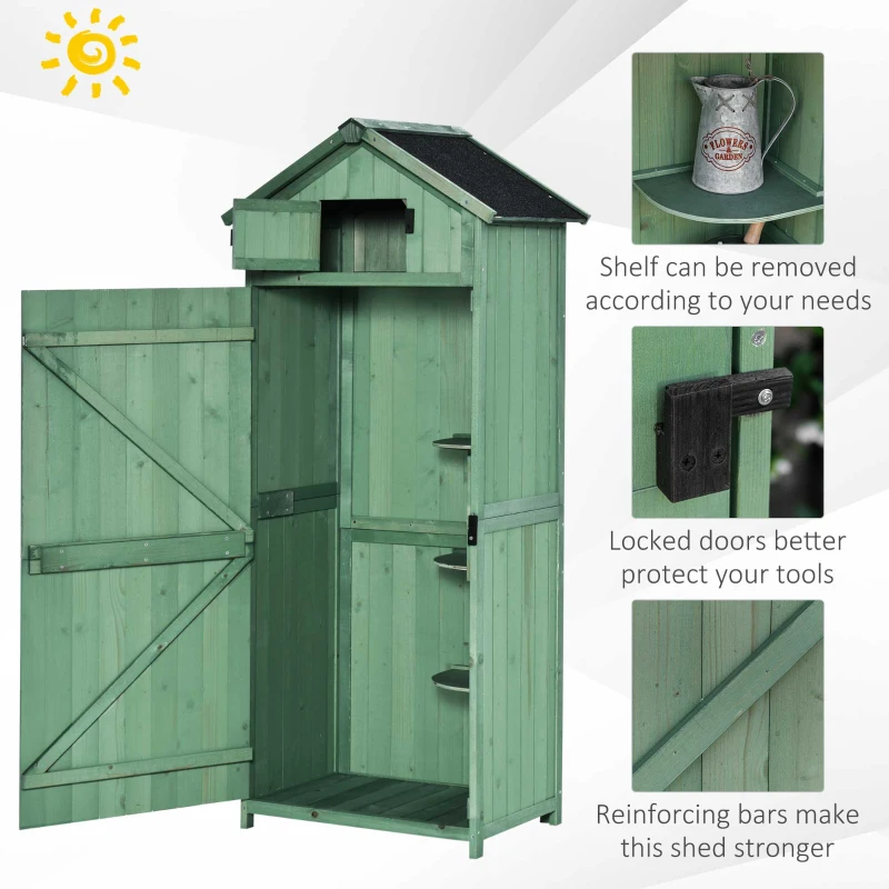 Outsunny Garden Storage Shed  3 Shelves Tool House Room Spire Asphalt Roof Green