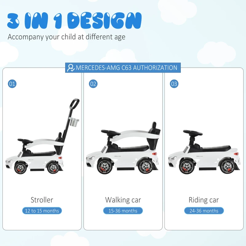 HOMCOM Toddlers Licensed PP Mercedes-Benz Ride On Stroller White