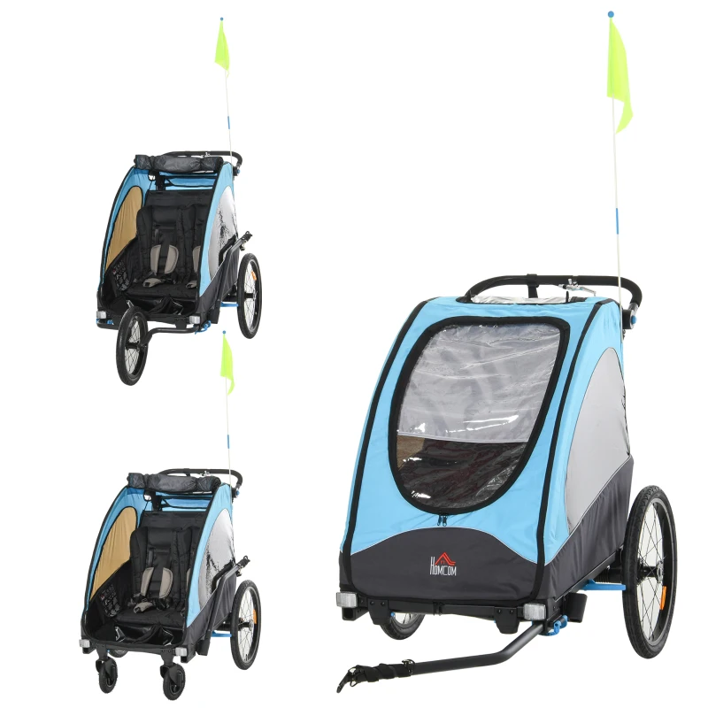 HOMCOM Bike Trailer Stroller Oxford Cloth 3 in 1 Child Bike Trailer Blue