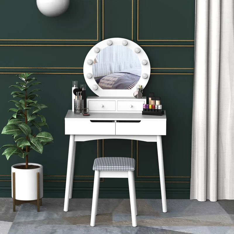 HOMCOM MDF 10-LED Light Dressing Table w/ Stool White