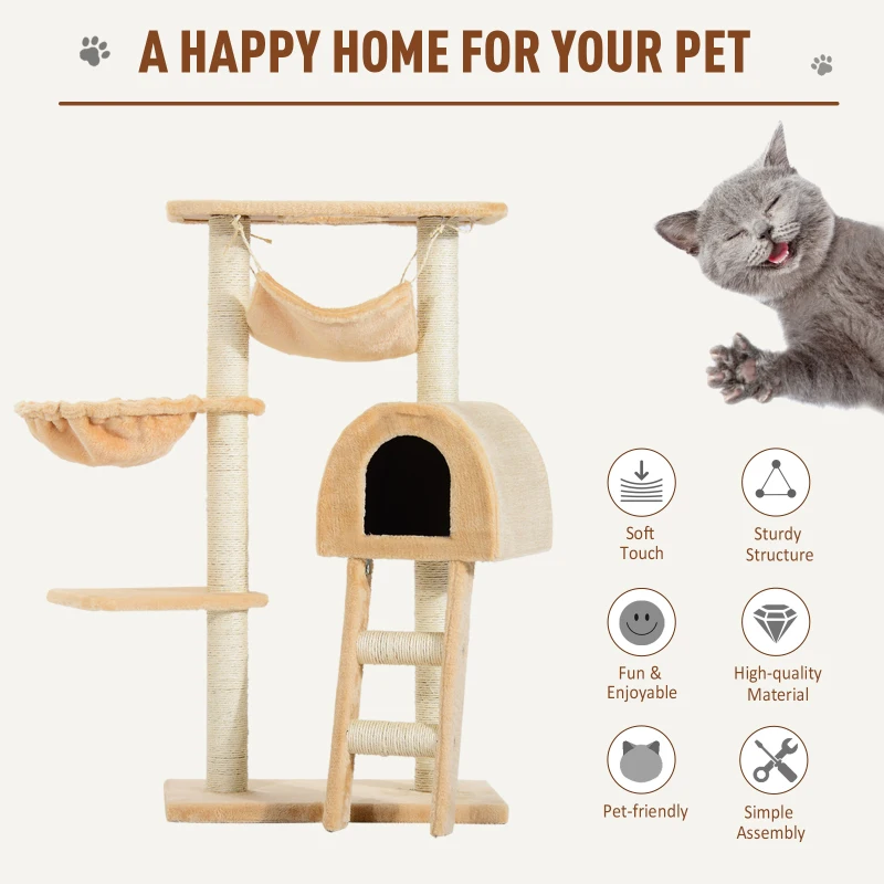 PawHut 100 cm Cat Tree Scratching Activity Center-Deep Cream