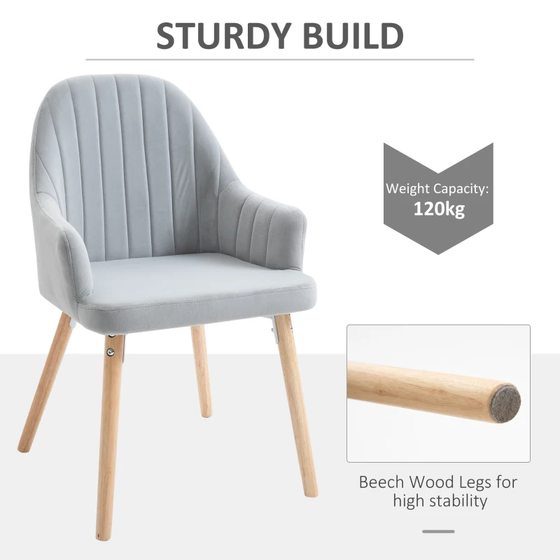 HOMCOM Faux Velvet Upholstered Twin-Pair Dining Armchairs Grey