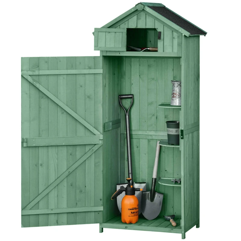 Outsunny Garden Storage Shed  3 Shelves Tool House Room Spire Asphalt Roof Green