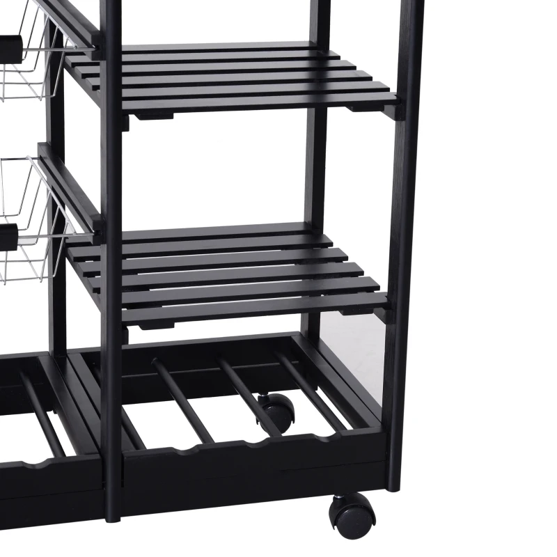 HOMCOM® BAREK WÓZEK KUCHENNY NA KÓŁKACH SZUFLADY PÓŁKA NA WINO czarny