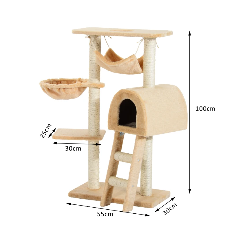 PawHut 100 cm Cat Tree Scratching Activity Center-Deep Cream