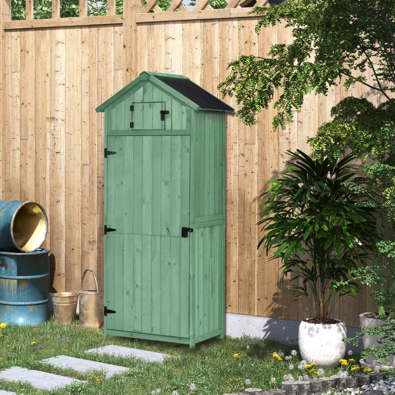 Outsunny Garden Storage Shed  3 Shelves Tool House Room Spire Asphalt Roof Green