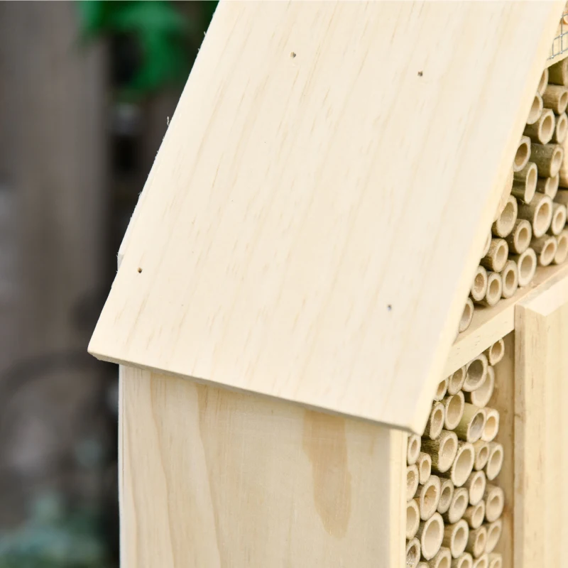 Outsunny insectenhotel insectenhuis met 5 verdiepingen van metaalgaas bijenhotel gemaakt van natuurlijke materialen voor kevers bijen wespen en vlinders dennenhout bamboe metaal natuurlijk hout 32 x 12,5 x 57 cm