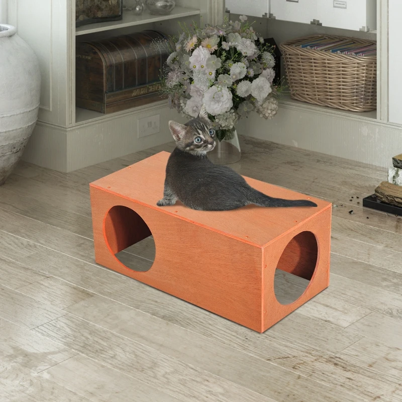 Pawhut 60L×30W×25H cm MDF Cat House-Golden Red