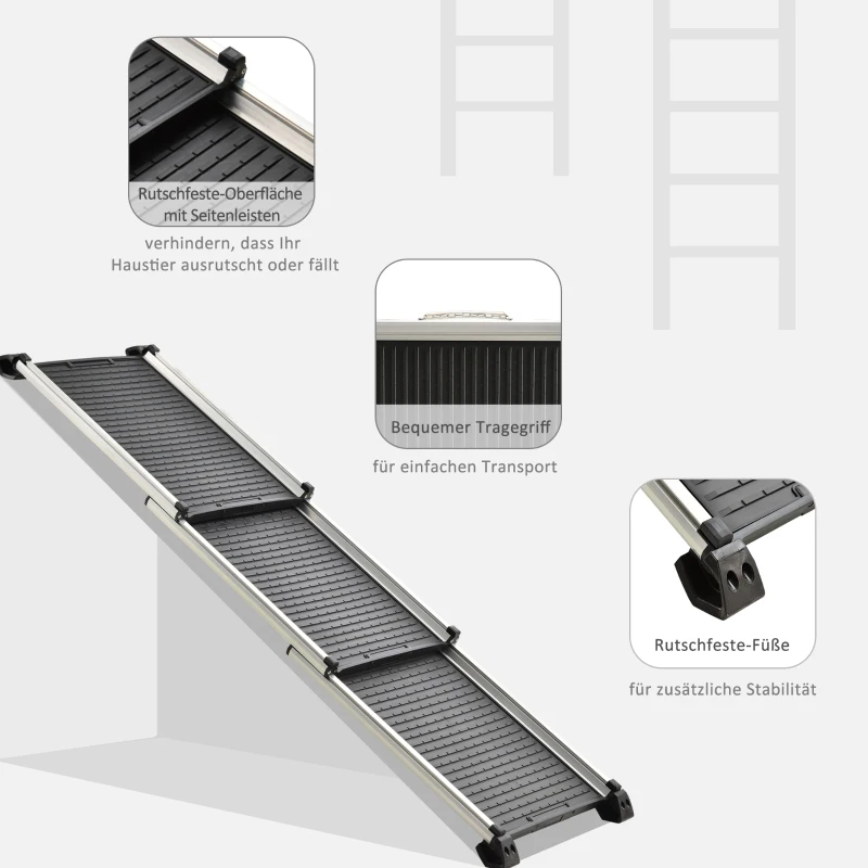 PawHut rampa dla psa rampa dla zwierząt składane schody dla psa, aluminium + PP, czarne, 159 x 42 x 11,5 cm