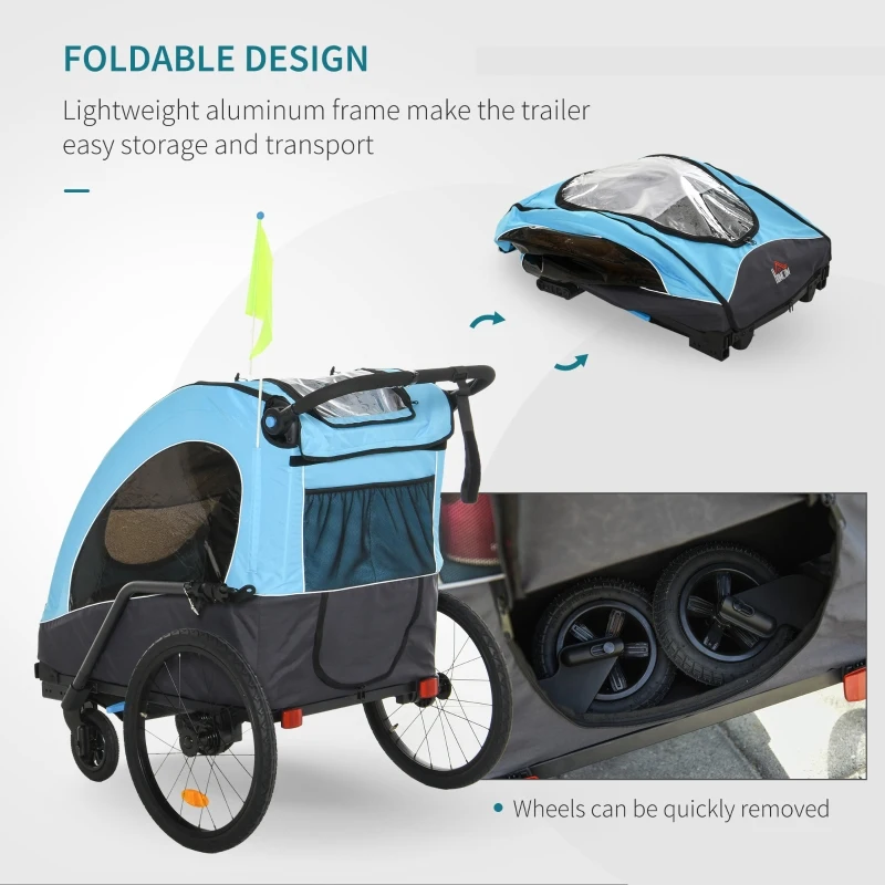HOMCOM Bike Trailer Stroller Oxford Cloth 3 in 1 Child Bike Trailer Blue