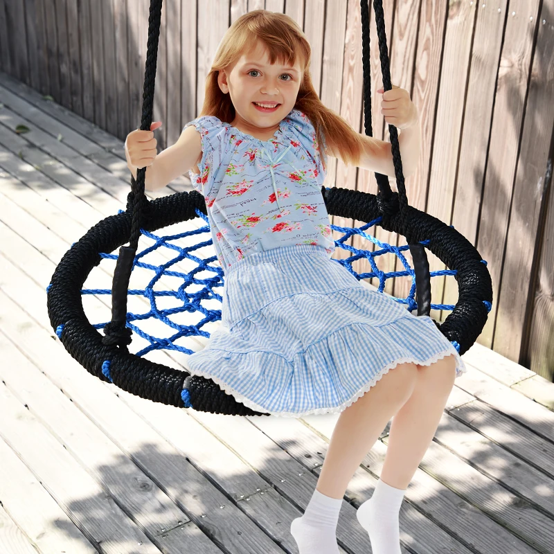 HOMCOM 60cm Spider Web Tree Swing Round Kids Hanging Rope Seat Metal Outdoor Toys