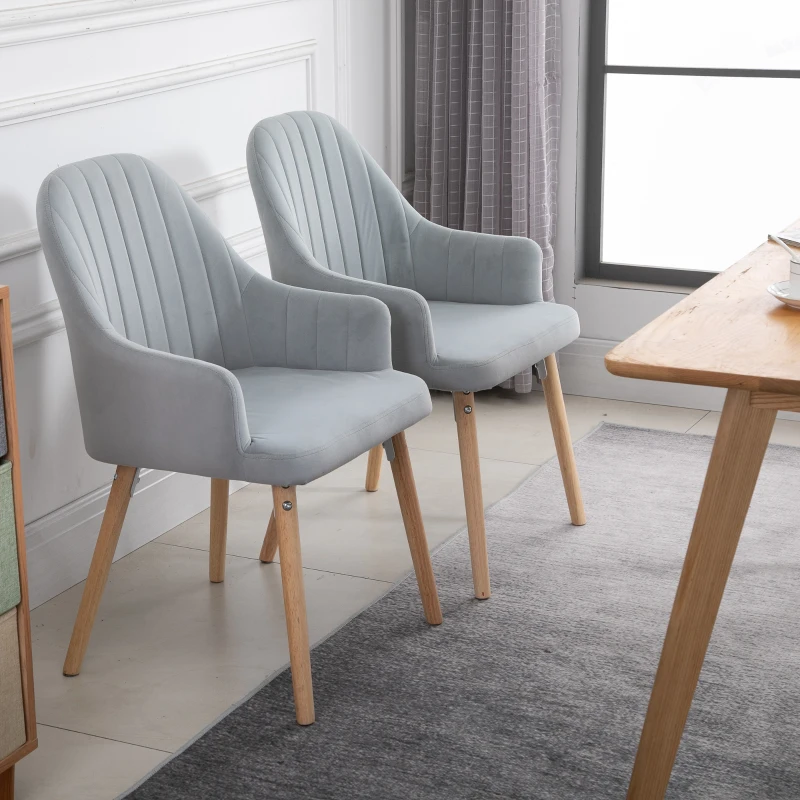 HOMCOM Faux Velvet Upholstered Twin-Pair Dining Armchairs Grey