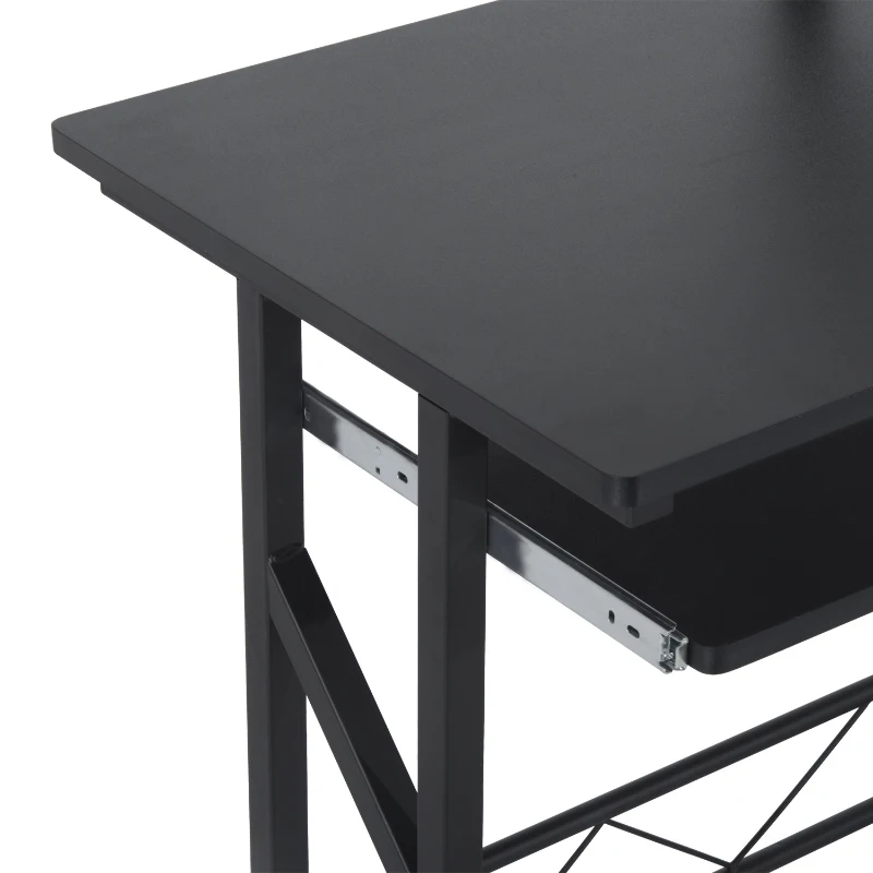 HOMCOM computertafel werktafel met planken en lades bureau bureautafel ruimtebesparend stabiel metaal MDF zwart 90 x 50 x 95 cm