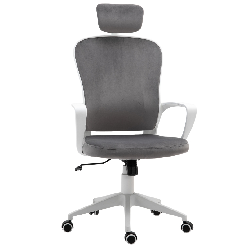 Krzesło biurowe Vinsetto z funkcja przechylania ergonomiczne krzesło obrotowe z podłokietnikami i zagłówkiem regulowana wysokość aksamitny poliester jasnoszary 63 x 64 x 118-128 cm