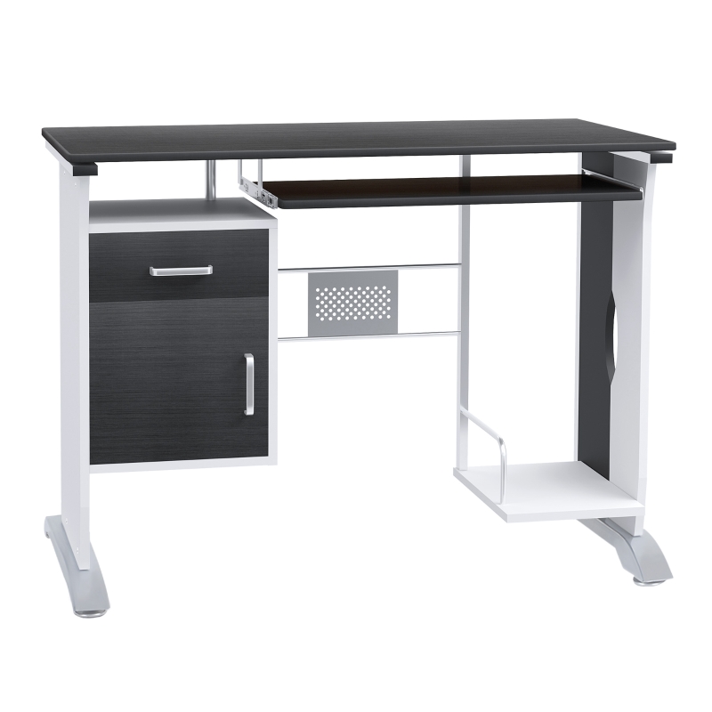 HOMCOM biurko komputerowe biurko narożne z szufladami biurko stół biurowy antypoślizgowy metal MDF czarny orzech + srebrny 100 x 52 x 75 cm