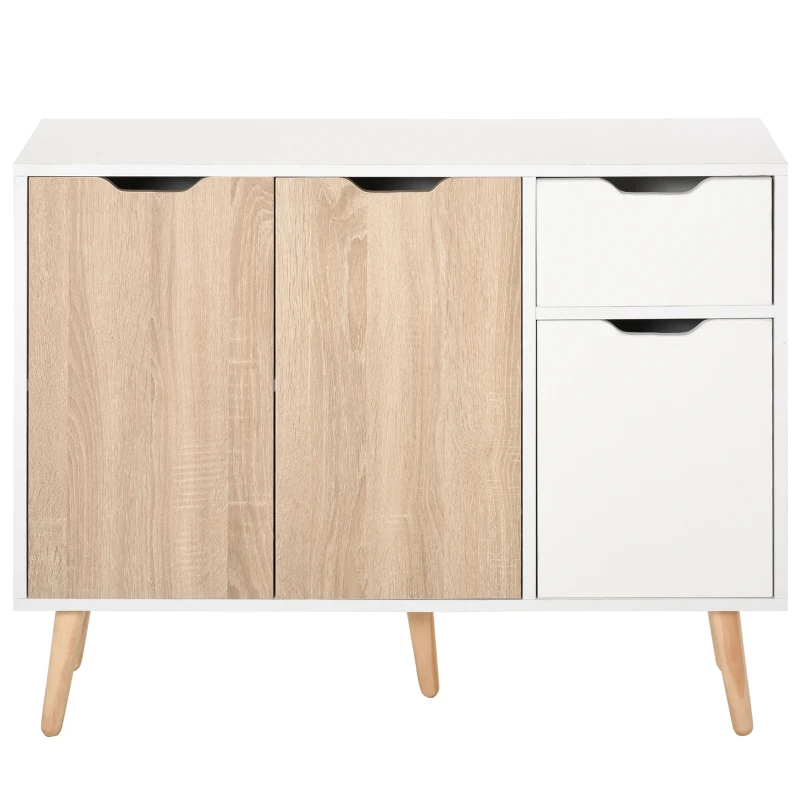 HOMCOM dressoir met kast en lades commode nachtkastje bijzetkast in Scandinavisch design veel opbergruimte MDF spaanplaat wit + naturel 90 x 30 x 72 cm