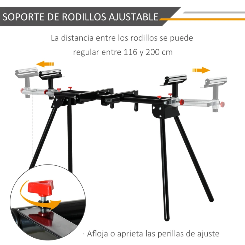 DURHAND Soporte para Sierra Ingletadora Plegable Portátil con Altura Ajustable y Extensible Fácil de Transportar y Almacenar 213x64x102 cm Negro