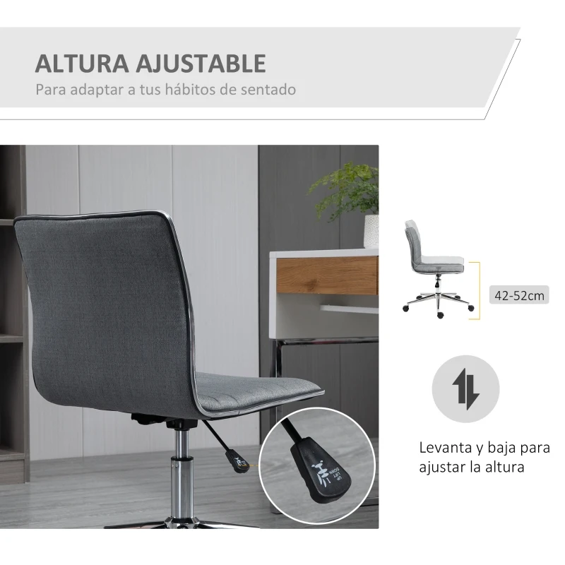 Vinsetto Silla de Oficina Ergonómica Silla Escritorio Giratoria con Altura Ajustable Respaldo Tapizado en Lino Transpirable Carga 120 kg 47x57x76,5-86,5 cm Gris