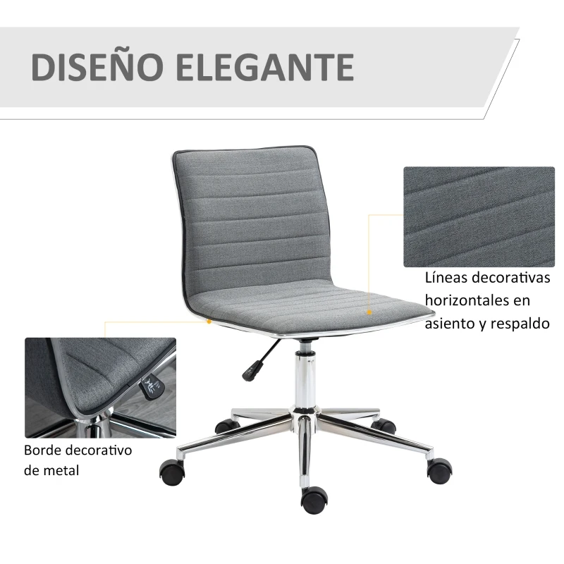 Vinsetto Silla de Oficina Ergonómica Silla Escritorio Giratoria con Altura Ajustable Respaldo Tapizado en Lino Transpirable Carga 120 kg 47x57x76,5-86,5 cm Gris