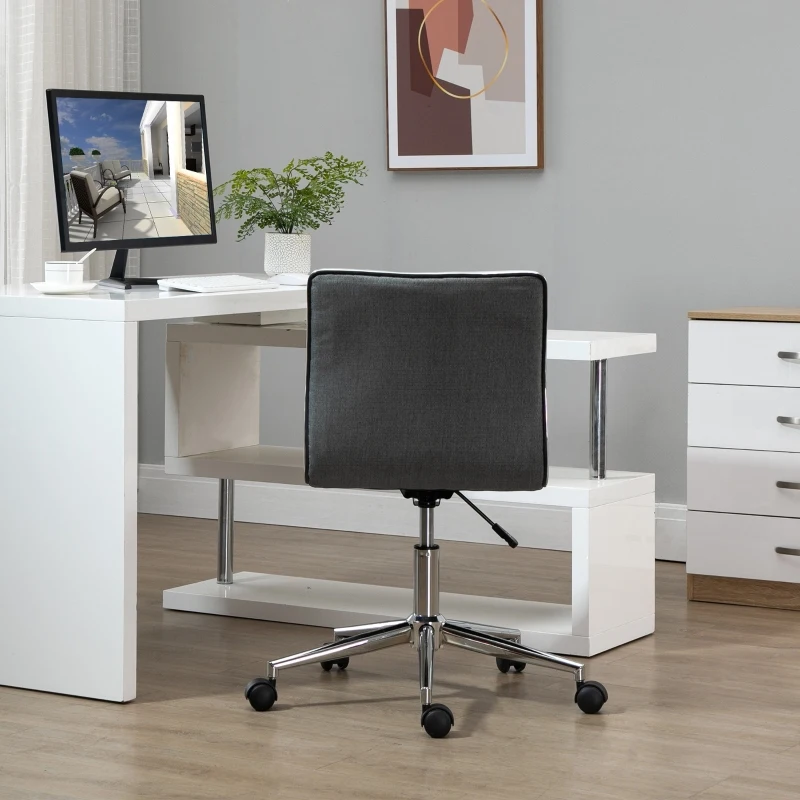 Vinsetto Silla de Oficina Ergonómica Silla Escritorio Giratoria con Altura Ajustable Respaldo Tapizado en Lino Transpirable Carga 120 kg 47x57x76,5-86,5 cm Gris