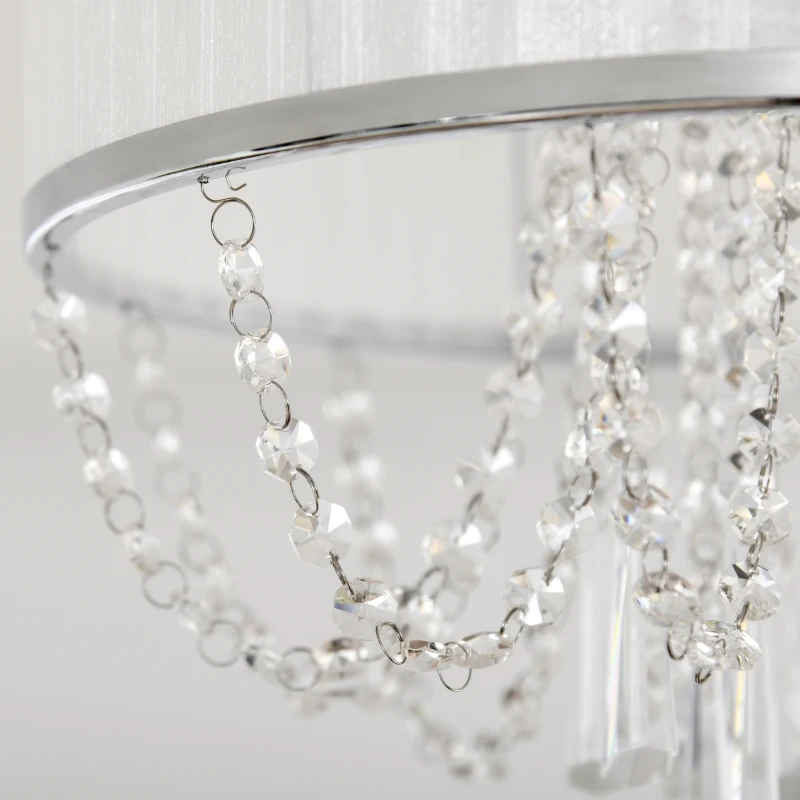 HOMCOM Metal Ceiling Light with Crystal Pendant Fabric Shade for Home Office White