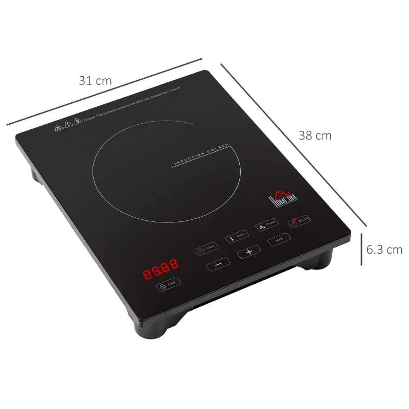 HOMCOM Induction Hob Induction Cooker 2000W w/ 4H Timer Safety Lock Sensor Touch