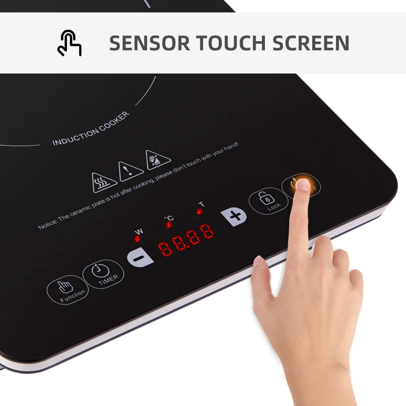 HOMCOM Induction Hob Single Induction Cooker 2000W w/ Sensor Touch 4H Timer Child Lock