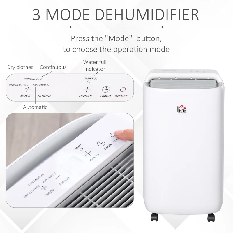 HOMCOM Portable Dehumidifier 4000ml Ultra Quiet Auto Cut Off for Basement Bathroom