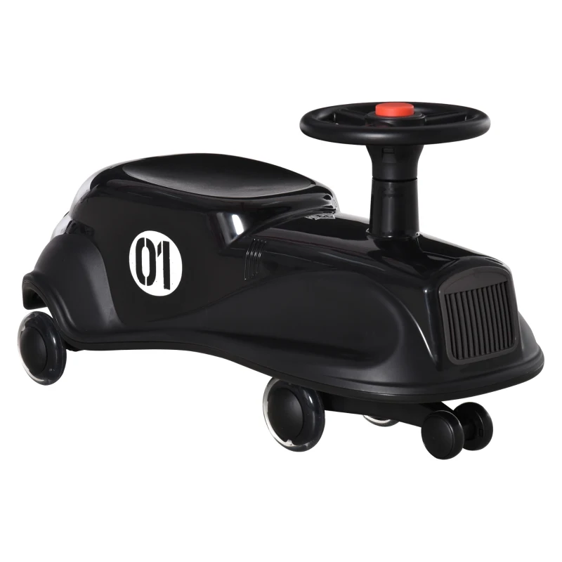 HOMCOM Wiggle Car Ride On Toy w/LED Flashing Wheels for 2-6 Years Old Black