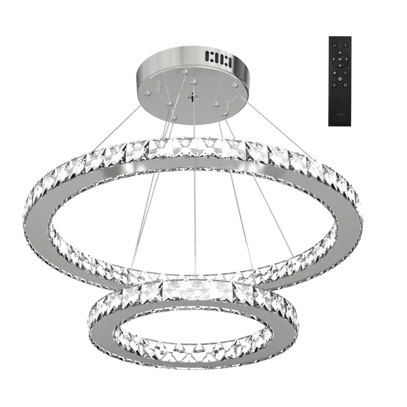 HOMCOM LED Chandelier 2 Crystal Rings Cool Warm White Lighting Home Style Silver