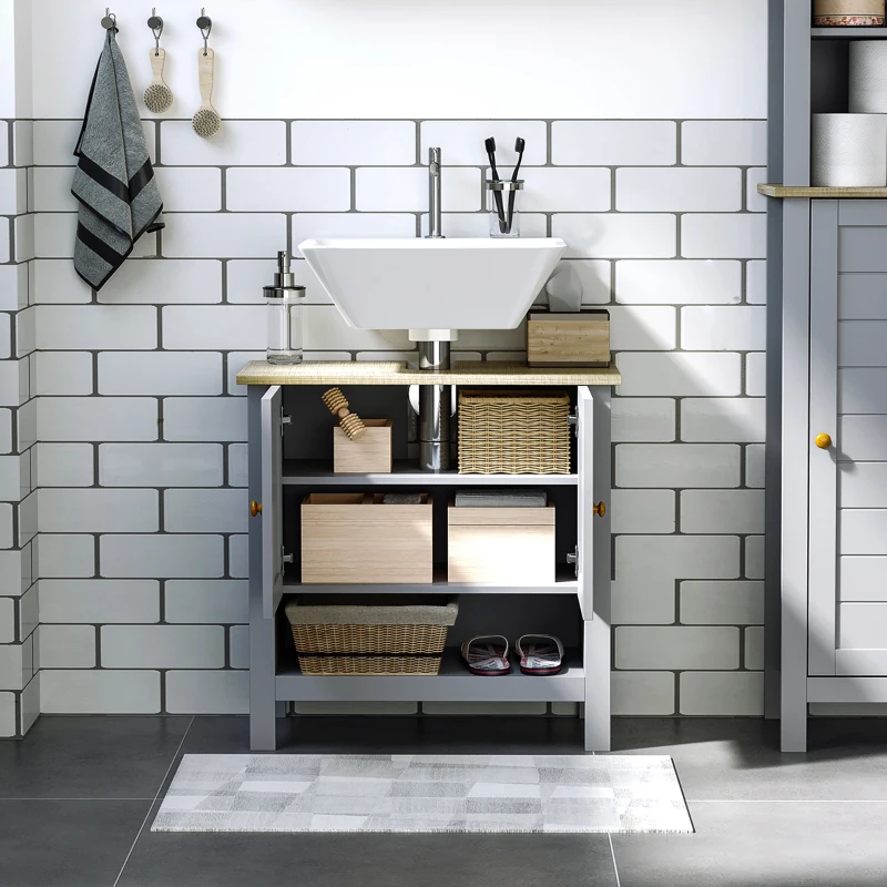 kleankin Bathroom Under Sink Cabinet Vanity Unit with Adjustable Shelf Space Saver