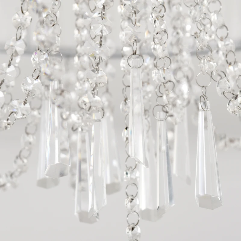 HOMCOM Metal Ceiling Light with Crystal Pendant Fabric Shade for Home Office White