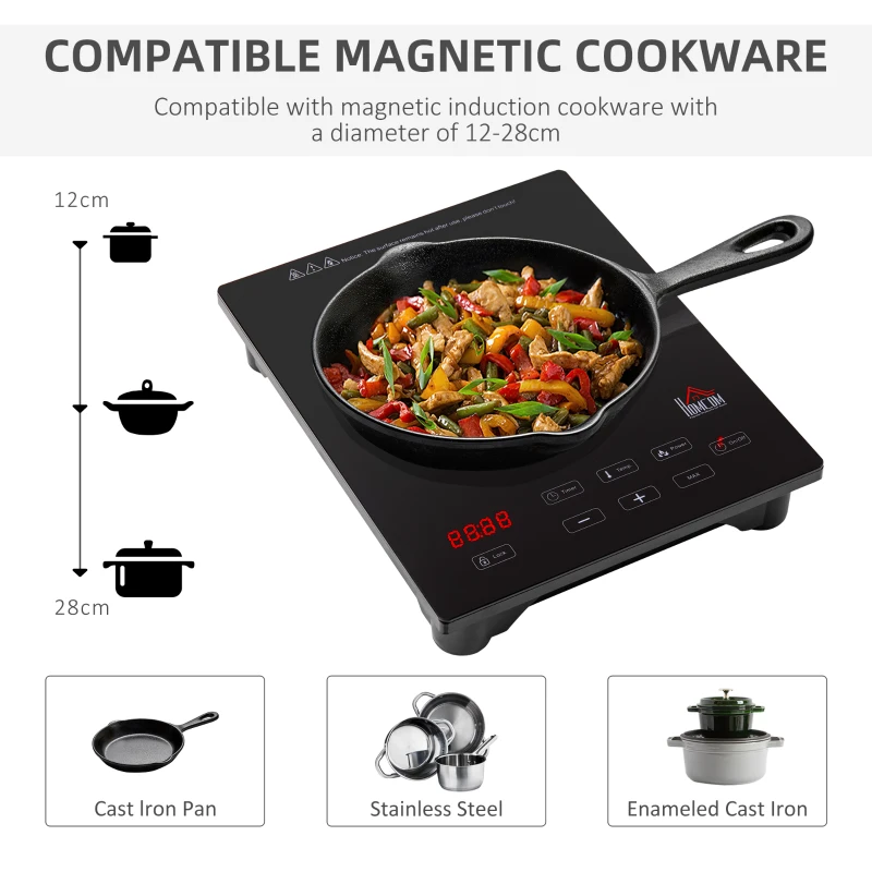 HOMCOM Induction Hob Induction Cooker 2000W w/ 4H Timer Safety Lock Sensor Touch