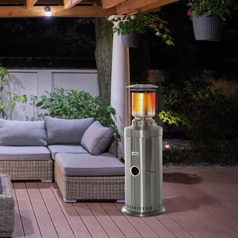 Outsunny 10KW Outdoor Gas Patio Heater Standing Propane Heater w/ Wheels Dust Cover