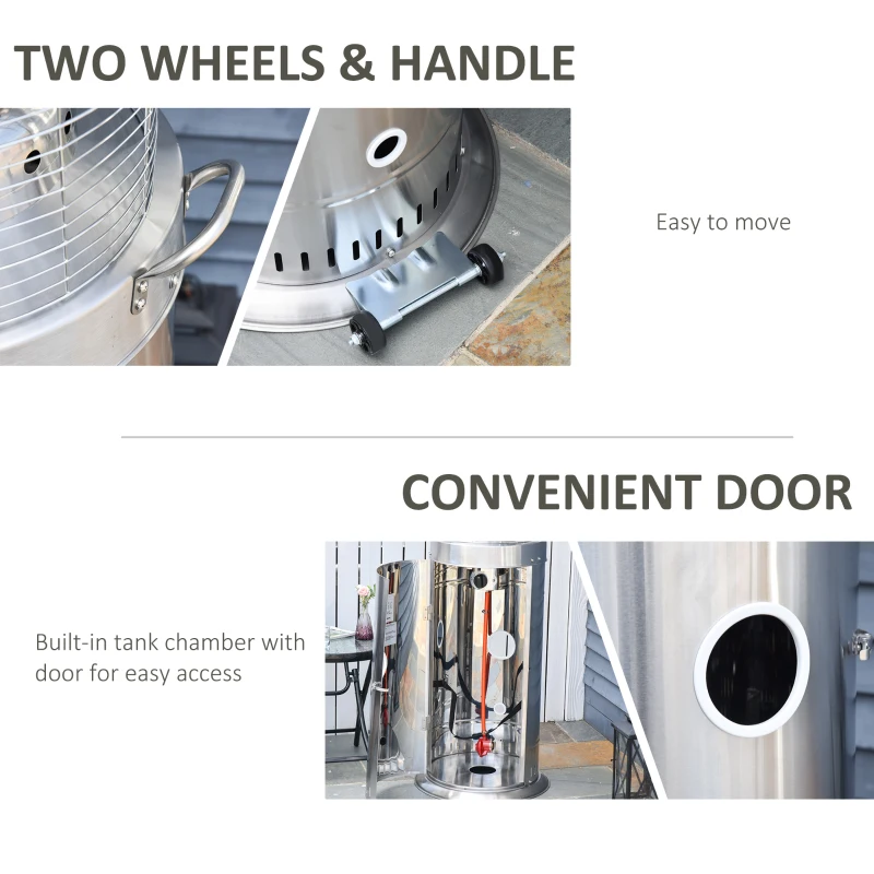 Outsunny 10KW Outdoor Gas Patio Heater Standing Propane Heater w/ Wheels Dust Cover