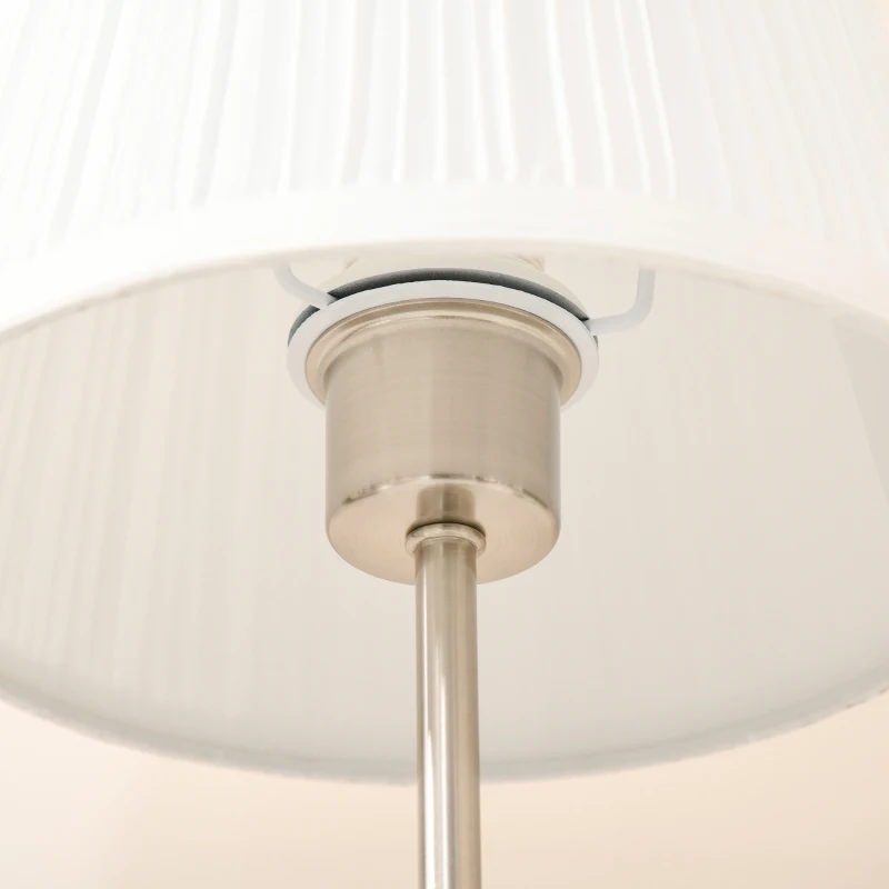 HOMCOM Modern Table Lamp with Pleated Fabric Lampshade, Home Lighting with Metal Base for Living Room, Bedroom, Office, White & Silver