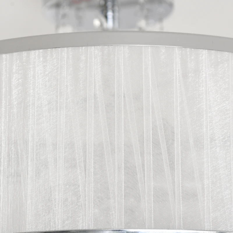 HOMCOM Metal Ceiling Light with Crystal Pendant Fabric Shade for Home Office White