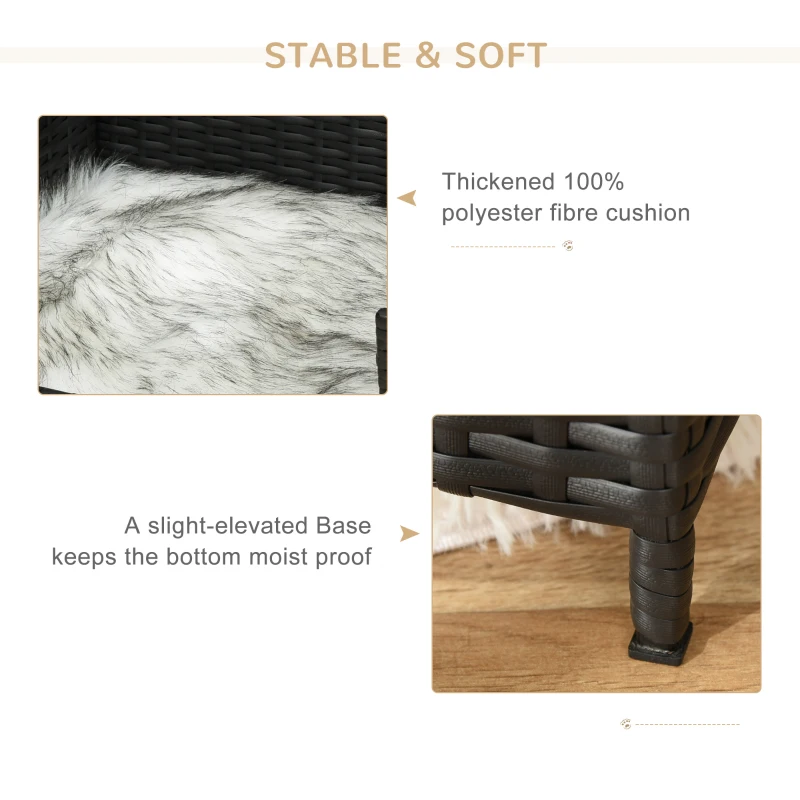 PawHut Rattan Dog Cat Pet Bed with Soft Cushion Indoor Use 61L x 46W x 27H cm