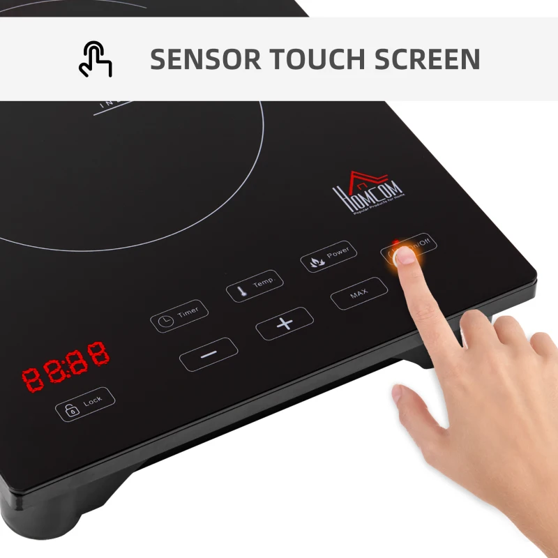 HOMCOM Induction Hob Induction Cooker 2000W w/ 4H Timer Safety Lock Sensor Touch