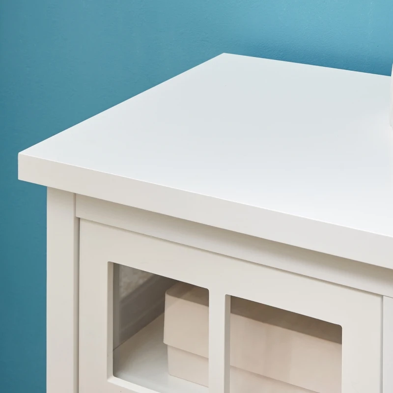 HOMCOM keukenkast dressoir opbergkast elegant met twee glazen deuren open rek twee schuifladen anti-kantel-design voor eetkamer woonkamer MDF grenen hout wit 132 x 38 x 89 cm