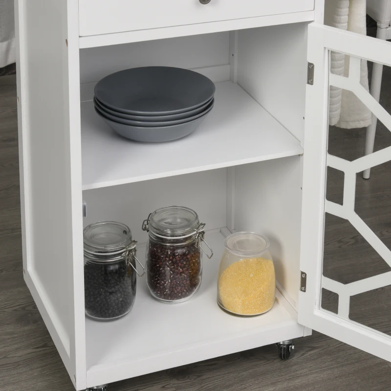 Wózek kuchenny HOMCOM wózek do serwowania z 1 szufladą szafką do kuchni drewno kauczukowe drewno sosnowe MDF kolor naturalny + biały 63 x 45 x 86 cm